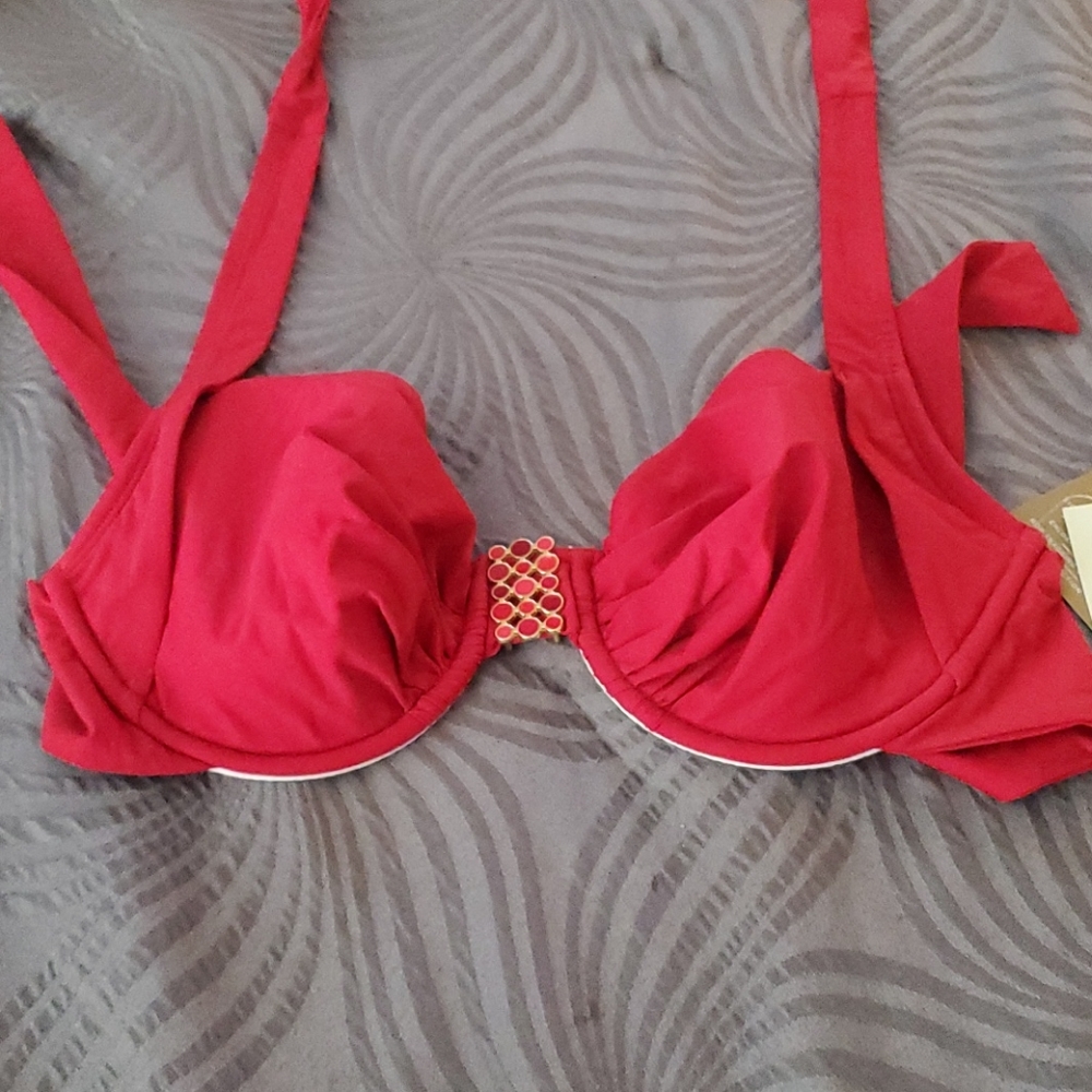 2bamboo 32D - 34D Red Swim Halter Top
